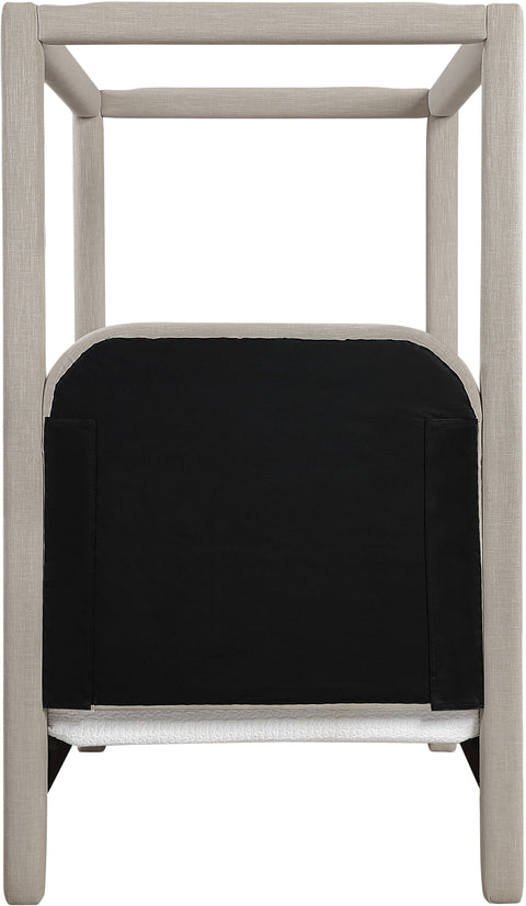 Indie Beige Linen Textured Fabric Upholstered Twin Bed, 1 Piece