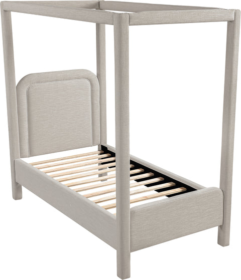 Indie Beige Linen Textured Fabric Upholstered Twin Bed, 1 Piece
