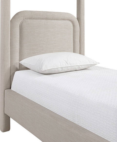 Indie Beige Linen Textured Fabric Upholstered Twin Bed, 1 Piece