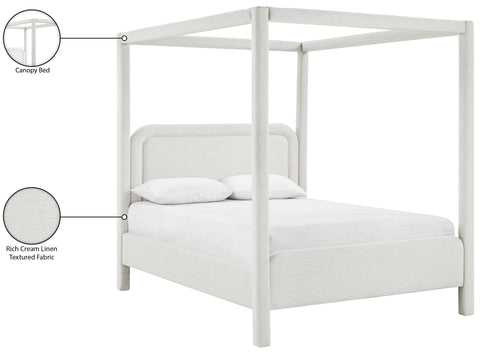 Indie Cream Linen Textured Fabric Upholstered Full Bed, 1 Piece