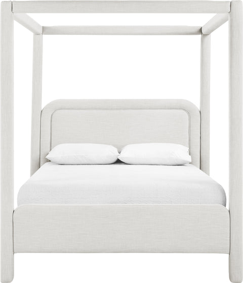 Indie Cream Linen Textured Fabric Upholstered Full Bed, 1 Piece
