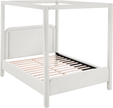 Indie Cream Linen Textured Fabric Upholstered Full Bed, 1 Piece