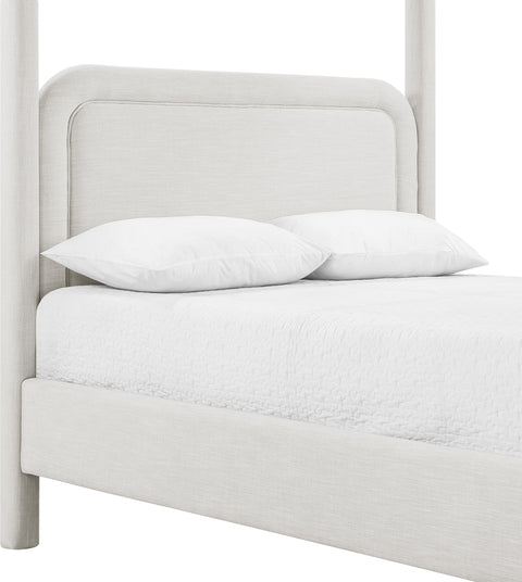 Indie Cream Linen Textured Fabric Upholstered Full Bed, 1 Piece
