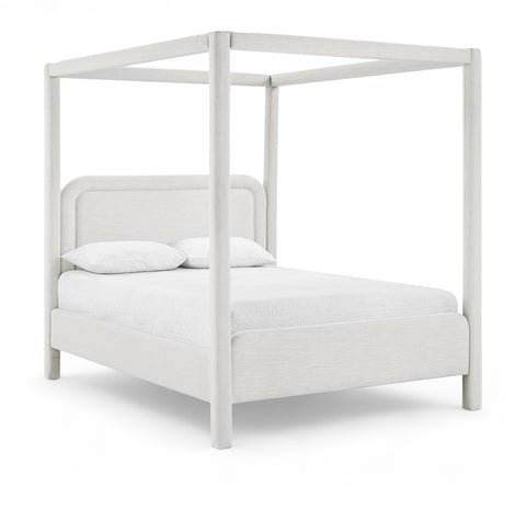 Indie Cream Linen Textured Fabric Upholstered King Bed, 1 Piece
