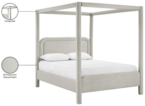Indie Grey Linen Textured Fabric Upholstered Full Bed, 1 Piece