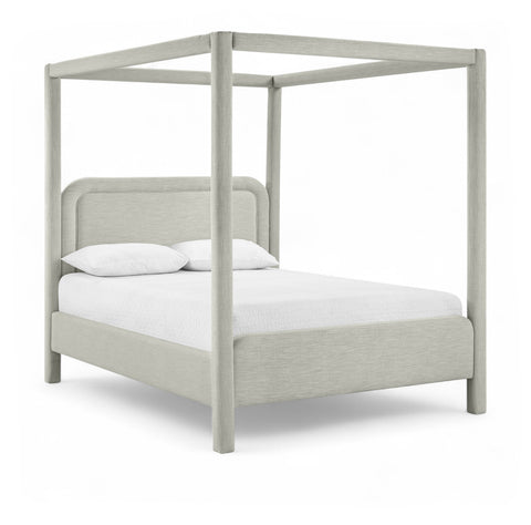 Indie Grey Linen Textured Fabric Upholstered Full Bed, 1 Piece