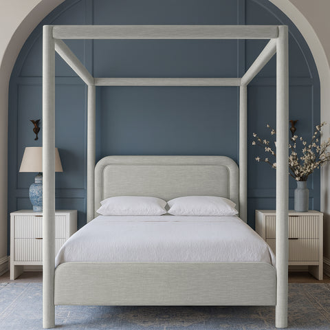 Indie Grey Linen Textured Fabric Upholstered Full Bed, 1 Piece