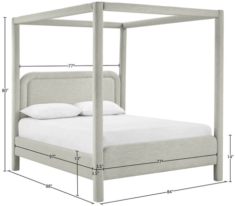 Indie Grey Linen Textured Fabric Upholstered King Bed, 1 Piece