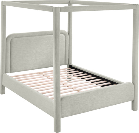 Indie Grey Linen Textured Fabric Upholstered King Bed, 1 Piece