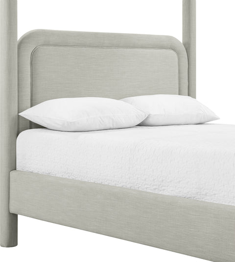 Indie Grey Linen Textured Fabric Upholstered King Bed, 1 Piece