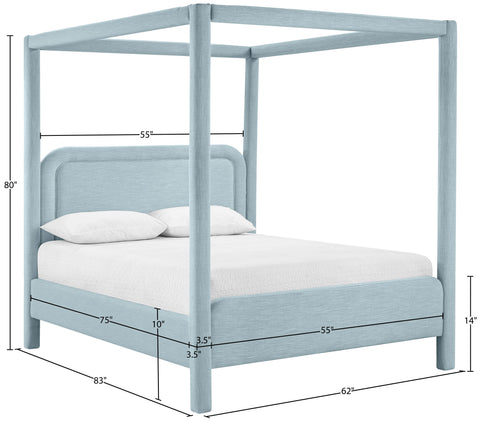 Indie Light Blue Linen Textured Fabric Upholstered Full Bed, 1 Piece