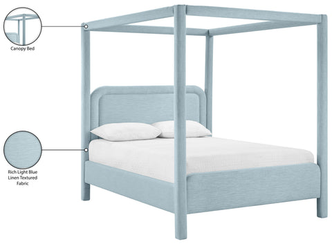 Indie Light Blue Linen Textured Fabric Upholstered Full Bed, 1 Piece