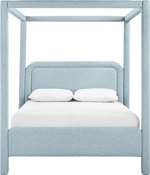 Indie Light Blue Linen Textured Fabric Upholstered Full Bed, 1 Piece