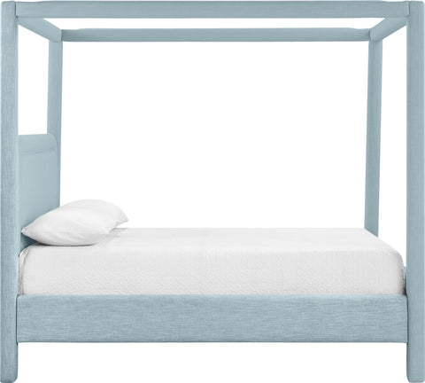 Indie Light Blue Linen Textured Fabric Upholstered Full Bed, 1 Piece