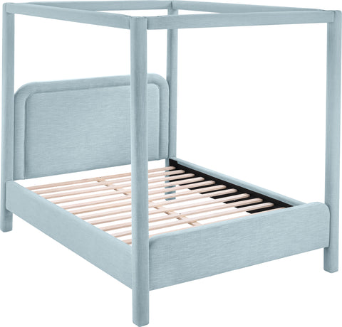 Indie Light Blue Linen Textured Fabric Upholstered Full Bed, 1 Piece