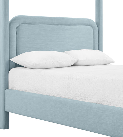 Indie Light Blue Linen Textured Fabric Upholstered Full Bed, 1 Piece