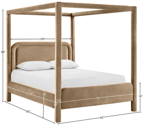 Indie Beige Velvet Upholstered Full Bed, 1 Piece