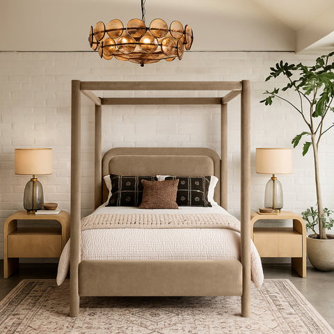 Indie Beige Velvet Upholstered Full Bed, 1 Piece