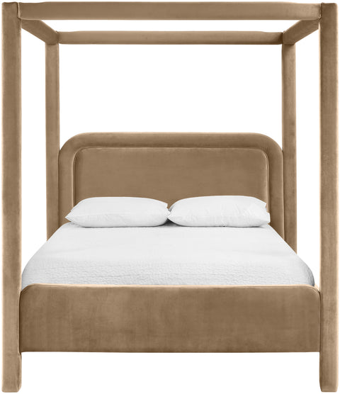 Indie Beige Velvet Upholstered Full Bed, 1 Piece