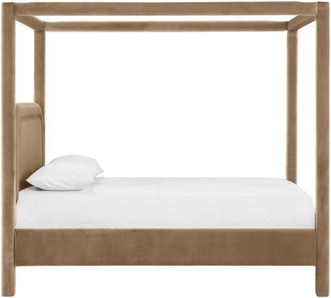 Indie Beige Velvet Upholstered Full Bed, 1 Piece