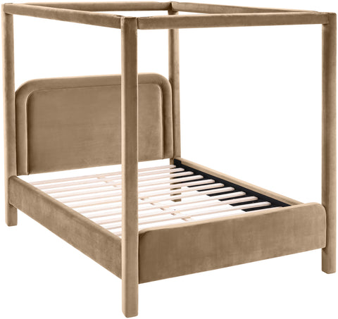 Indie Beige Velvet Upholstered Full Bed, 1 Piece