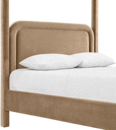 Indie Beige Velvet Upholstered Full Bed, 1 Piece