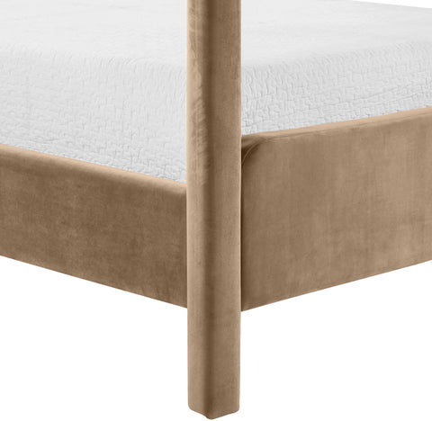 Indie Beige Velvet Upholstered Full Bed, 1 Piece