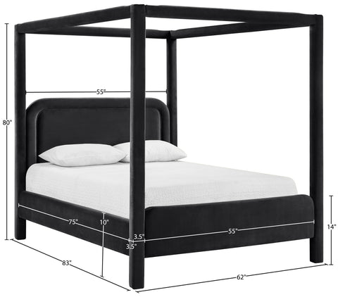 Indie Black Velvet Upholstered Full Bed, 1 Piece