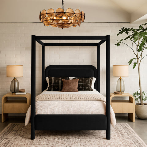 Indie Black Velvet Upholstered Full Bed, 1 Piece
