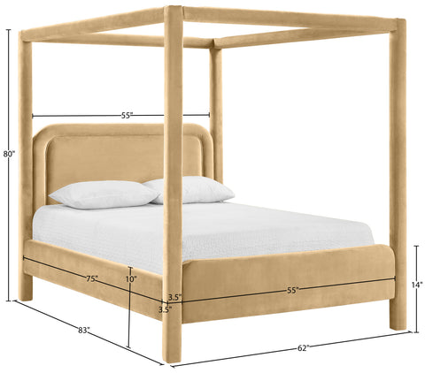 Indie Camel Velvet Upholstered Full Bed, 1 Piece