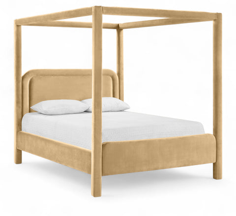 Indie Camel Velvet Upholstered Full Bed, 1 Piece