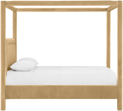 Indie Camel Velvet Upholstered Full Bed, 1 Piece