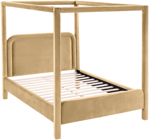 Indie Camel Velvet Upholstered Full Bed, 1 Piece