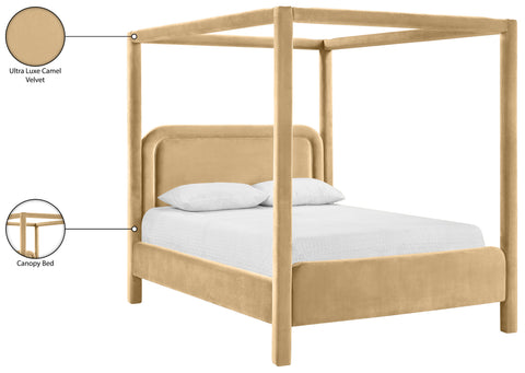 Indie Camel Velvet Upholstered King Bed, 1 Piece
