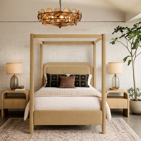 Indie Camel Velvet Upholstered King Bed, 1 Piece