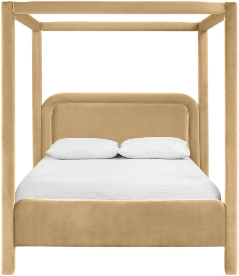 Indie Camel Velvet Upholstered King Bed, 1 Piece