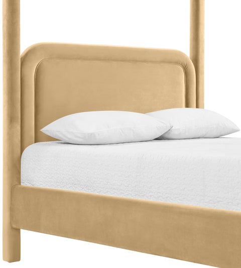 Indie Camel Velvet Upholstered King Bed, 1 Piece