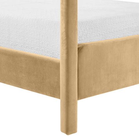 Indie Camel Velvet Upholstered Queen Bed, 1 Piece