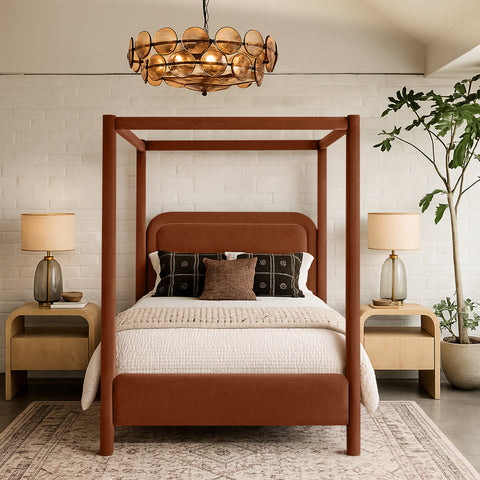 Indie Cognac Velvet Upholstered Full Bed, 1 Piece