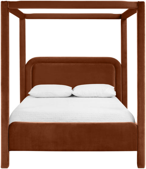 Indie Cognac Velvet Upholstered Full Bed, 1 Piece