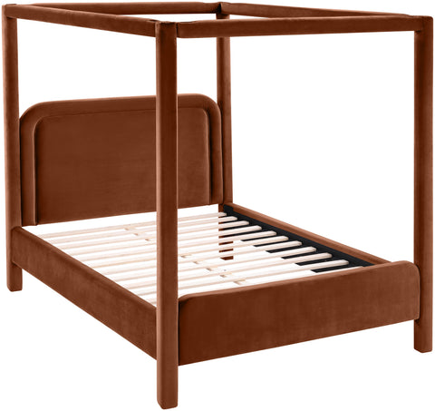 Indie Cognac Velvet Upholstered Full Bed, 1 Piece