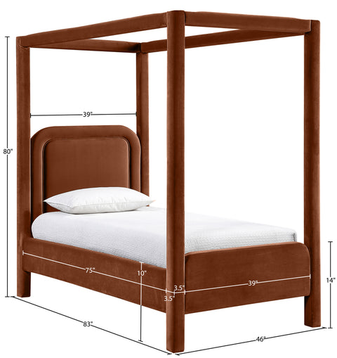 Indie Cognac Velvet Upholstered Twin Bed, 1 Piece