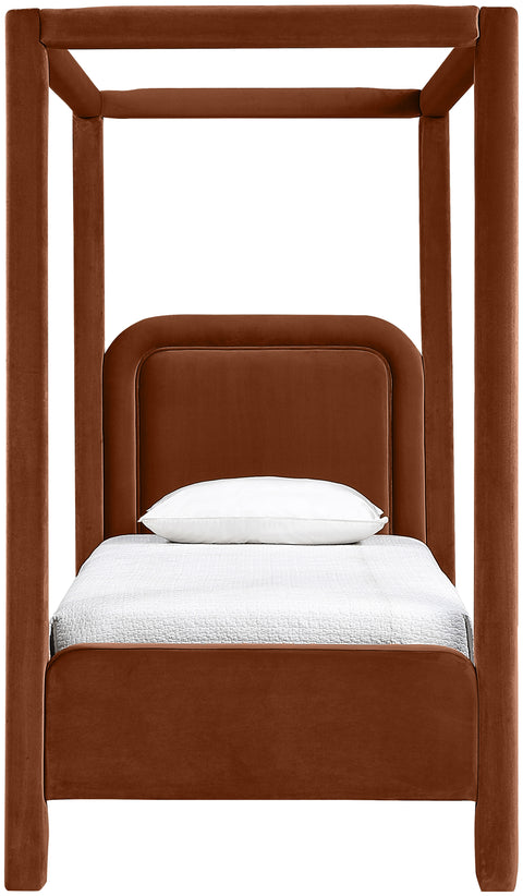Indie Cognac Velvet Upholstered Twin Bed, 1 Piece