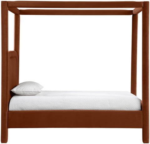 Indie Cognac Velvet Upholstered Twin Bed, 1 Piece