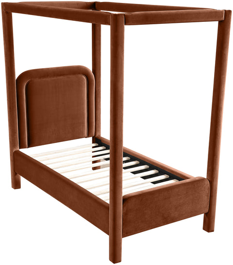 Indie Cognac Velvet Upholstered Twin Bed, 1 Piece