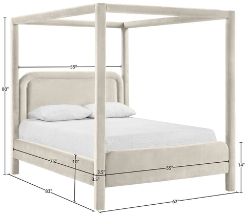 Indie Cream Velvet Upholstered Full Bed, 1 Piece