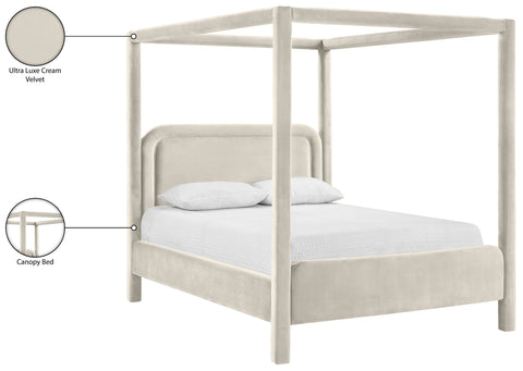 Indie Cream Velvet Upholstered Full Bed, 1 Piece