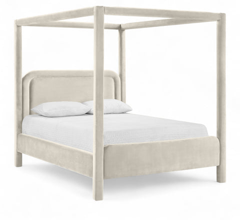 Indie Cream Velvet Upholstered Full Bed, 1 Piece