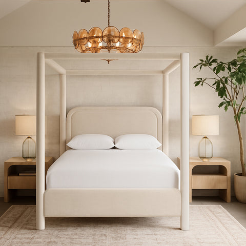 Indie Cream Velvet Upholstered King Bed, 1 Piece