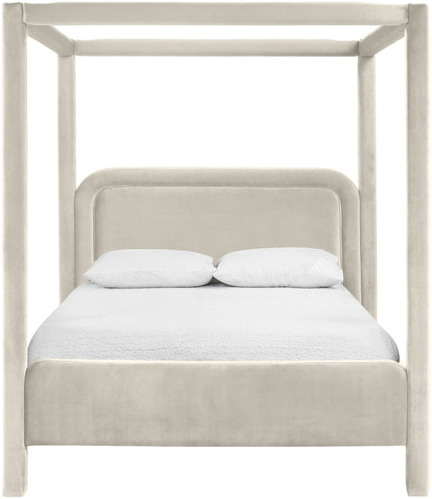 Indie Cream Velvet Upholstered King Bed, 1 Piece